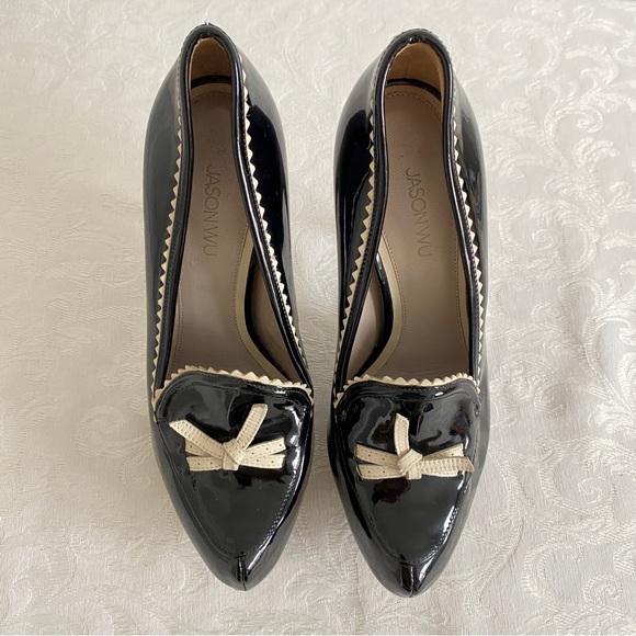 Jason Wu Black Patent Leather “Frankie” Heeled bow Loafer - Picture 7 of 10